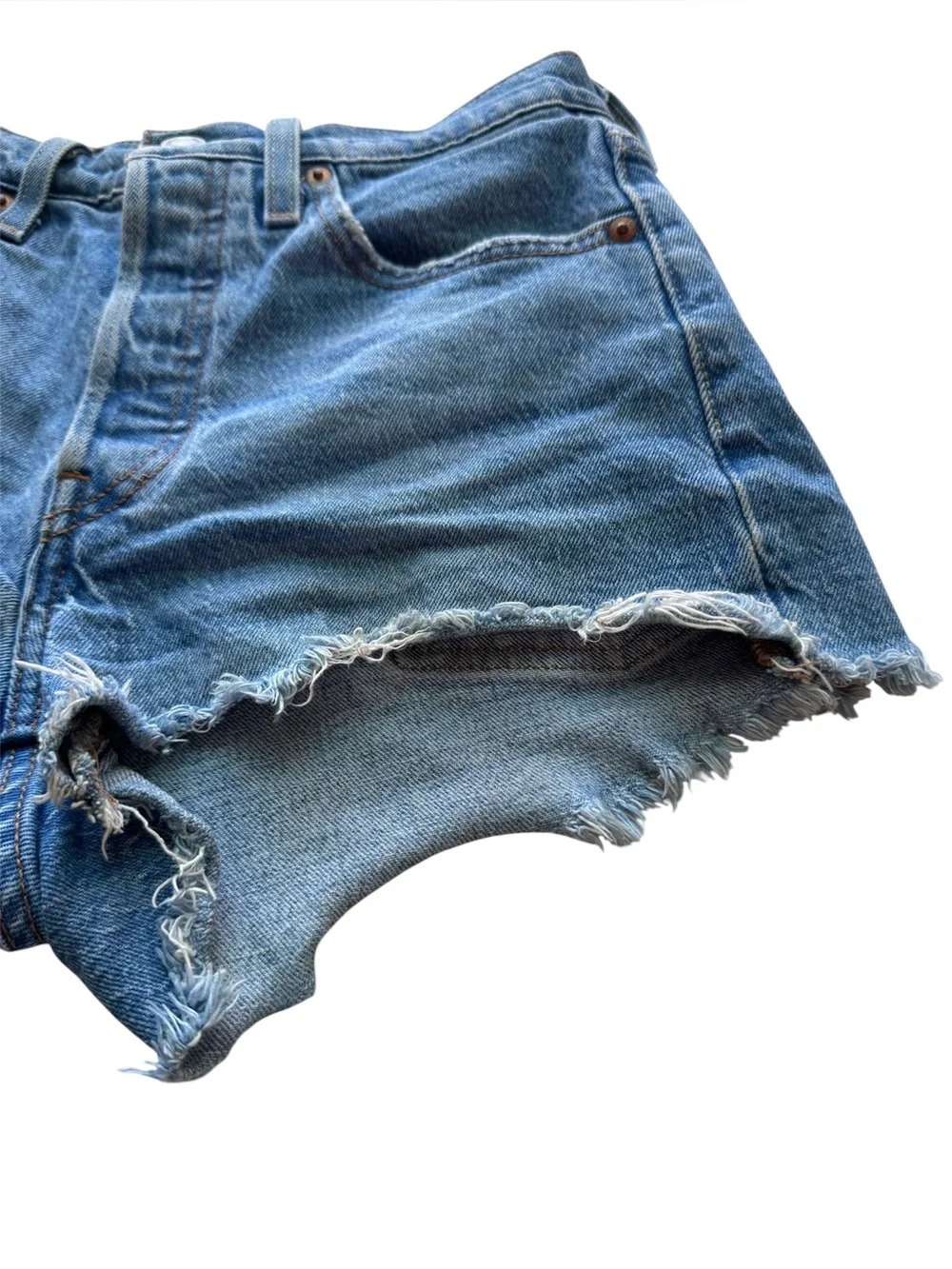 Women's Levis 501 Original High Rise Distressed Hem Cut Off Shorts - Picture 6 of 16